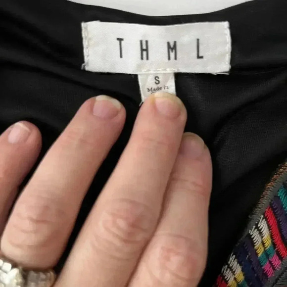 THML Women Small Dress Black Cotton Rayon‎ Embroidery Flutter Aztec Western SW - Picture 9 of 13